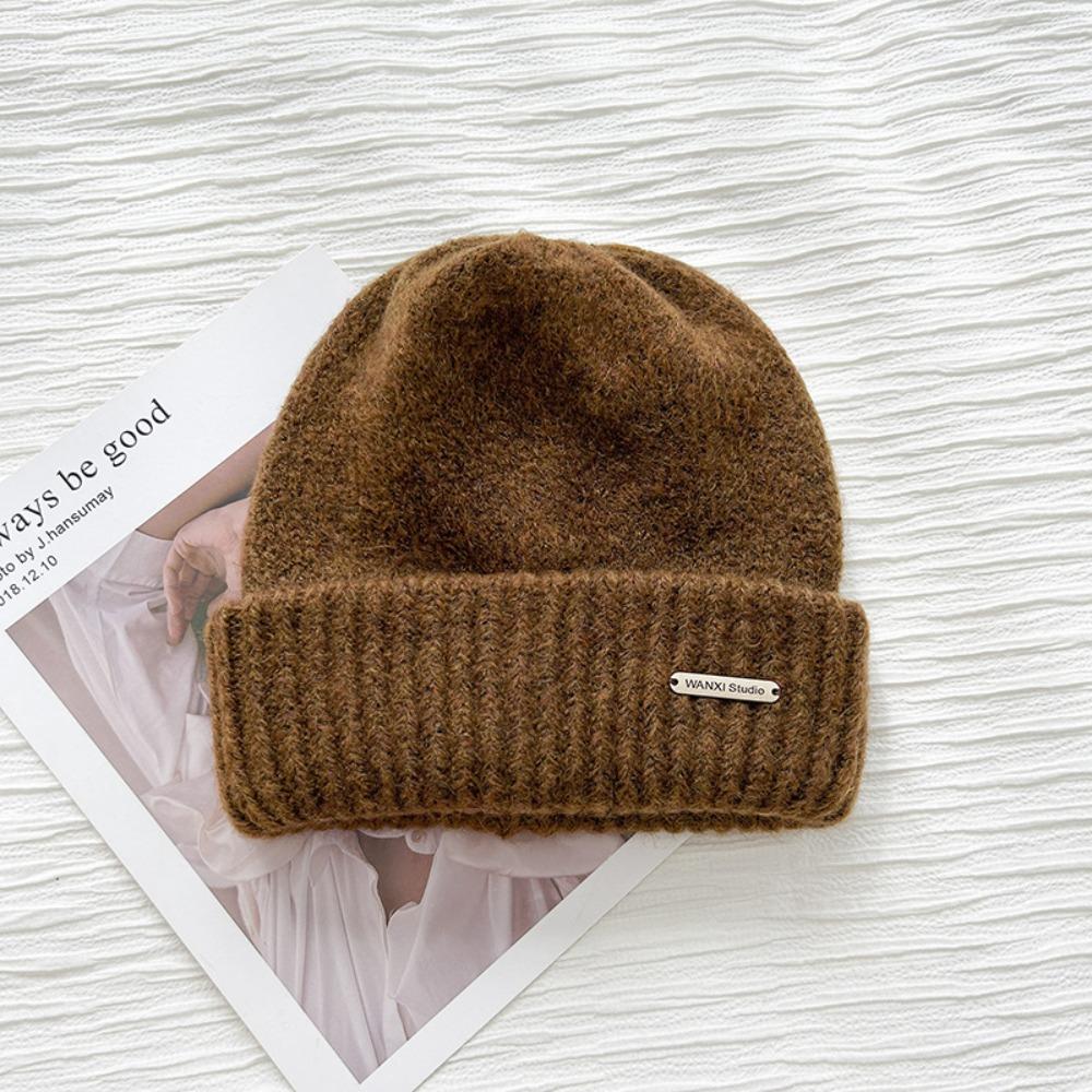 

Вязаная шапка в корейском стиле, мягкая шапка-пуловер, милые шапочки, аксессуары для одежды коричневый