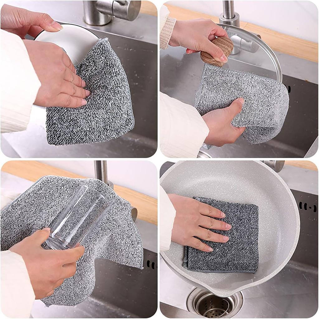 50/1Pcs Microfiber Bamboo Charcoal Cleaning Towel Super Absorbent Non-Stick Oil Soft Dish Wipe Kitchen Towel Cleaning Cloth Rags