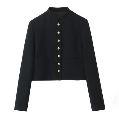 Women's Fashion Casual Slim Round Neck Series Buckle Decoration Short Coat
