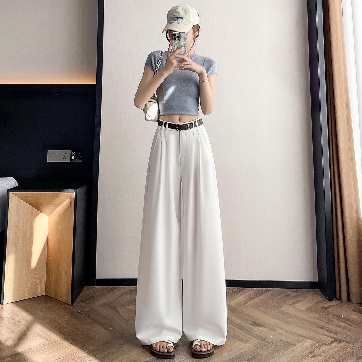 

2026 Spring/Summer Women s High-Waisted Wide-Leg White Pants - Casual, Slimming, Lazy Style Small белый