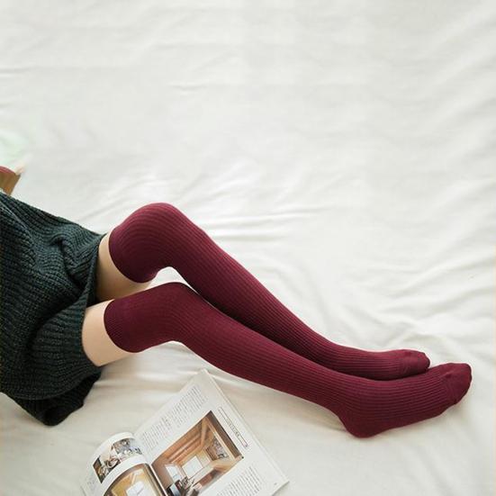 1 Pair Women Socks Vertical Stripe Solid Color Thigh High Long Tube Spring Autumn Good Stretch Beauty Leg Stockings Streetwear