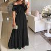 Women's One-Shoulder Short-Sleeve Long Spring Dress