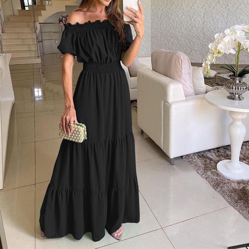 Women's One-Shoulder Short-Sleeve Long Spring Dress