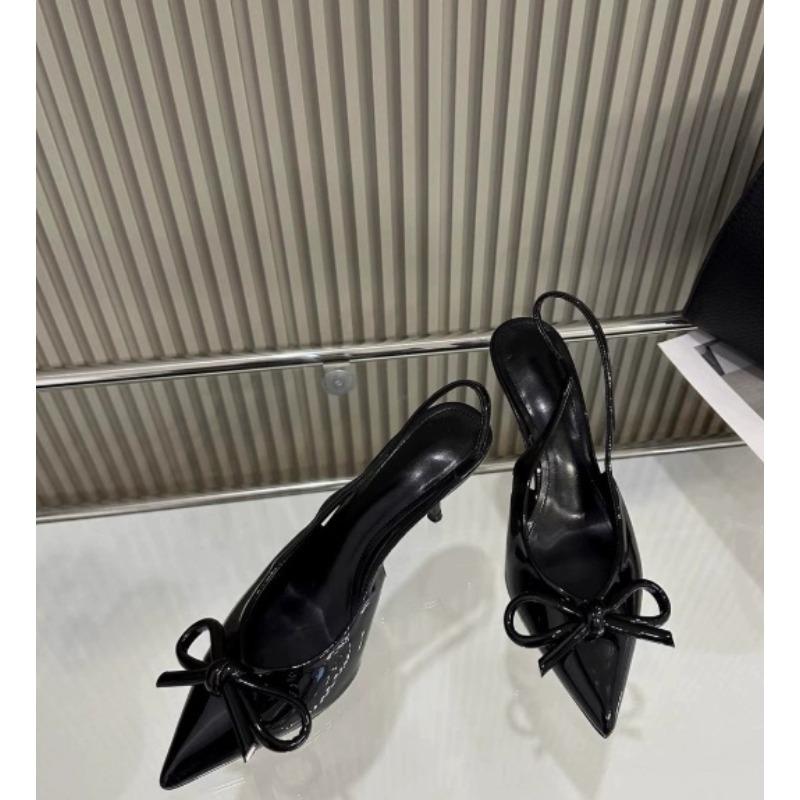Pointed one-word high heels bow sandals patent leather women and women light mouth thin heels new spring and autumn red 40 чёрный