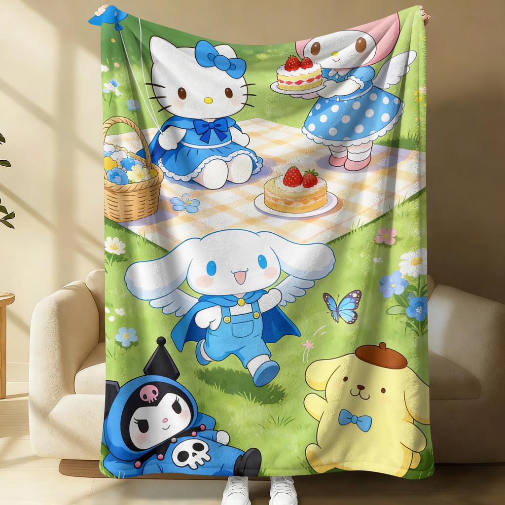 Sanrio Birthday Flannel Blanket Soft Cozy Plush Throw Kawaii Hello Kitty Sofa Bed Cover Office Nap Shawl Travel Camping Blanket