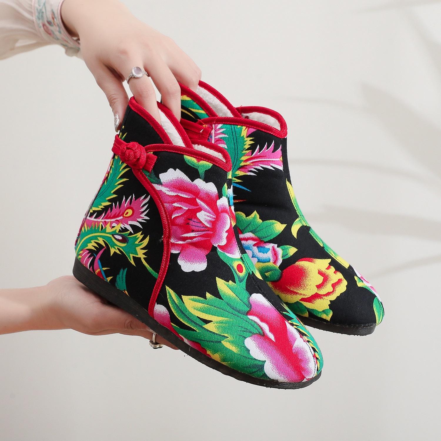 

Old Beijing cotton shoes, autumn and winter velvet thickened flower cloth shoes warm shoes, middle-aged and elderly cotton shoes non-slip soft-soled 40 чорний