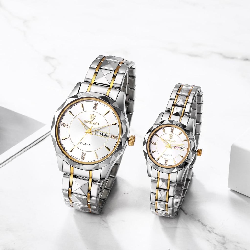 Watch Precision Steel Analog Copy Watch Men Luminous Date Day of the Week Waterproof Watch Easy To Read Dial Stainless Steel Level Adjustable Silver