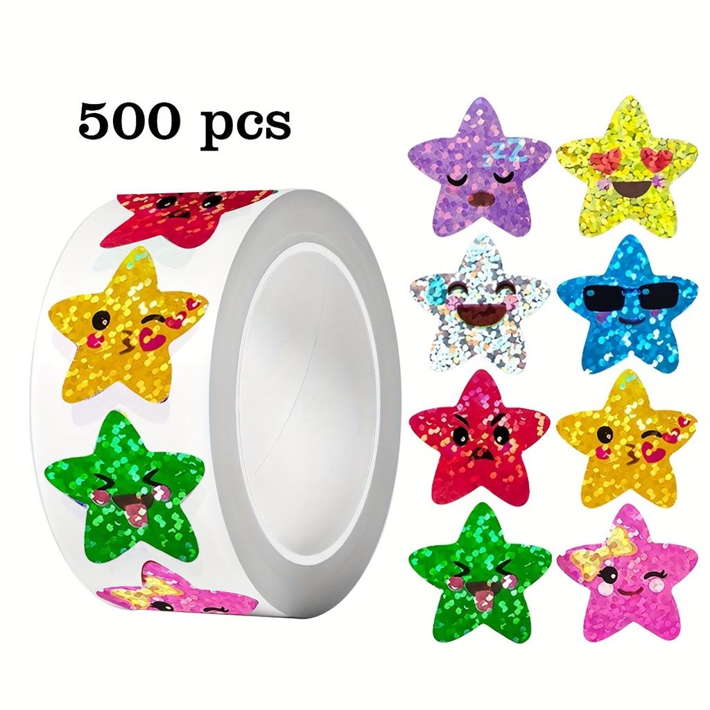 500pcs Shiny Aluminum Foil Star Emoticon Stickers, 6 Styles with Various Colors and Patterns,Suitable for Encouragement, Rewards