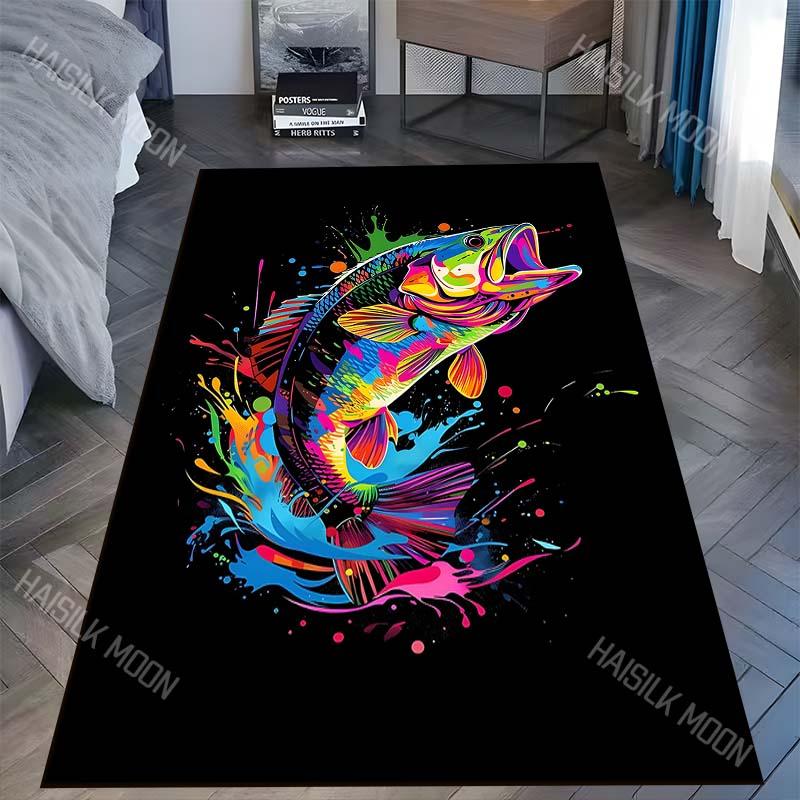 

1PC Vibrant jumping fish paint splashes Carpet for Living Room Bedroom Sofa Home Decor Rus Non-slip Floor Mat Luxury Gift 40x60cm