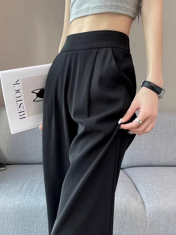 Women's 2026 High-End Grey Wide-Leg Pants - Spring/Summer Straight-Leg Design