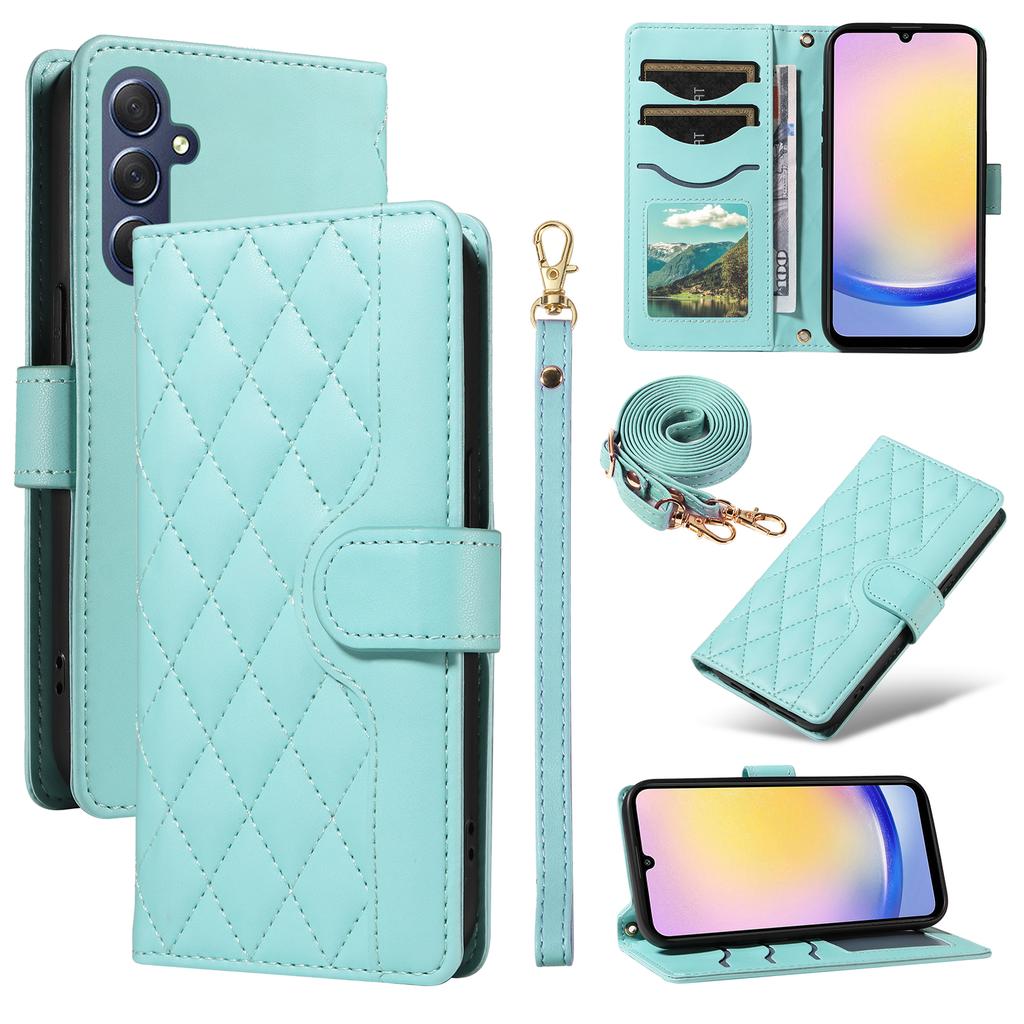For Samsung Galaxy A25 5G (Global) (161mm) Wallet Case Rhombus Leather Phone Cover with Strap