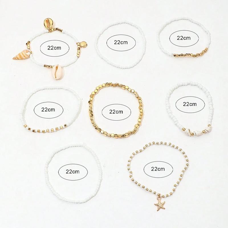 8pcs Bohemian Starfish Braided Anklet Set for Women Summer Beach Shell Cowrie Bead Foot Jewelry Vacation Daily Wear Outfits Gift