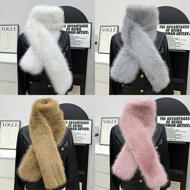 Fake Fur Long Scarf Soft Plush Fur Decor Winter Fluffy Warm Scarf Thick Luxury Wraps Shawl For Women