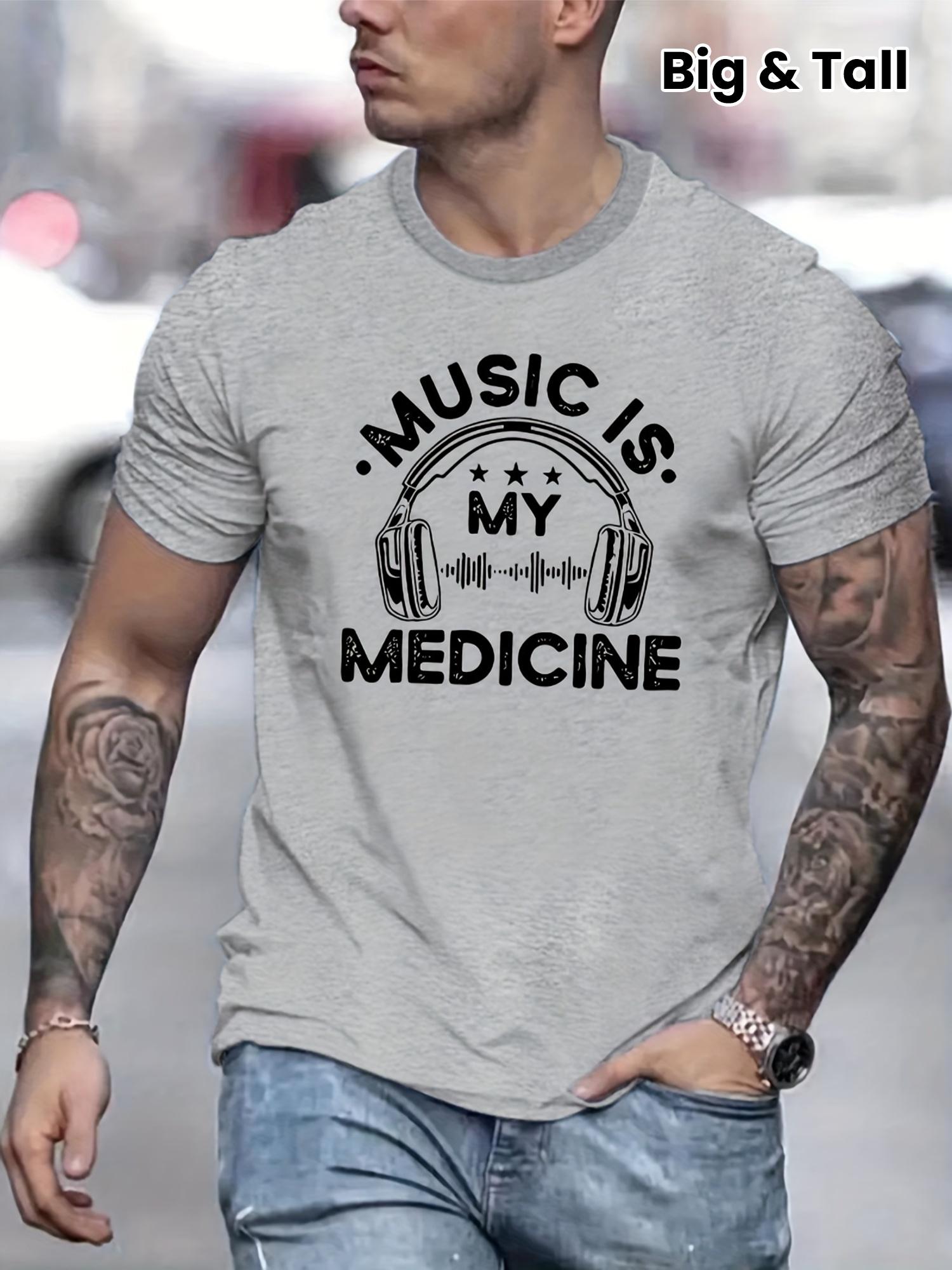 

Футболка мужская Music Is My Medicine, персонализированная мужская футболка с коротким рукавом и круглым вырезом, модная уличная одежда, летняя хлопковая майка S