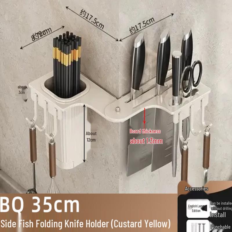 YouShu 35cm Foldable Wall-Mounted Kitchen Knife Rack with Hooks