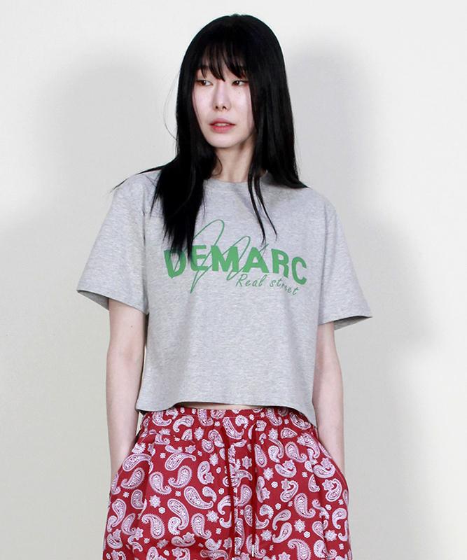 Deumakeu Logo Graphic Crop Short Sleeve T-Shirt Gray