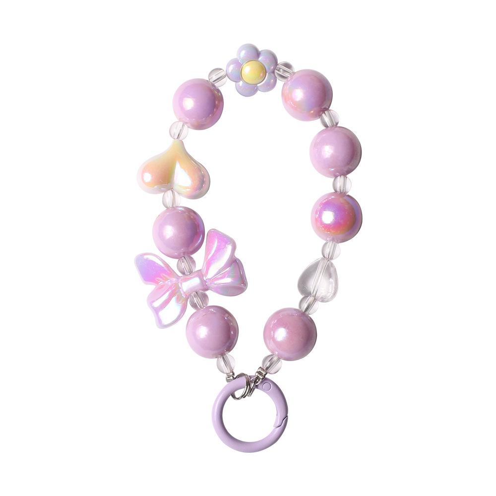 Colorful Electroplated Beaded Phone Chain & Keychain with Bow and Flower Pendant