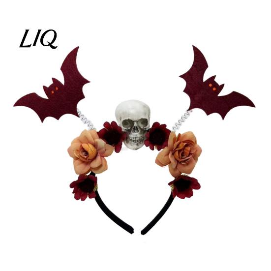 Floral Hair Bands for Party Halloween Flower Skeleton Bat Headband, Gothic Skull Bands, Spooky Accessories Girls Accessory, Lightweight No Slip