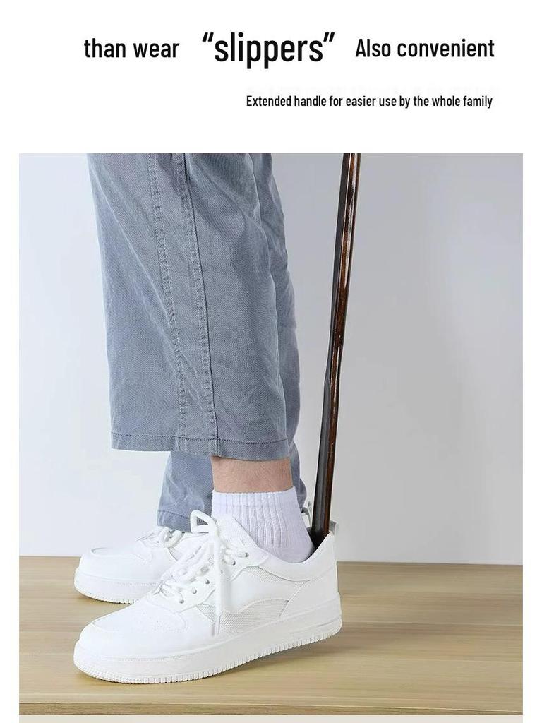 Solid Wood Extended Handle Shoehorn for Pregnant Women & Elderly – Easy Shoe Access