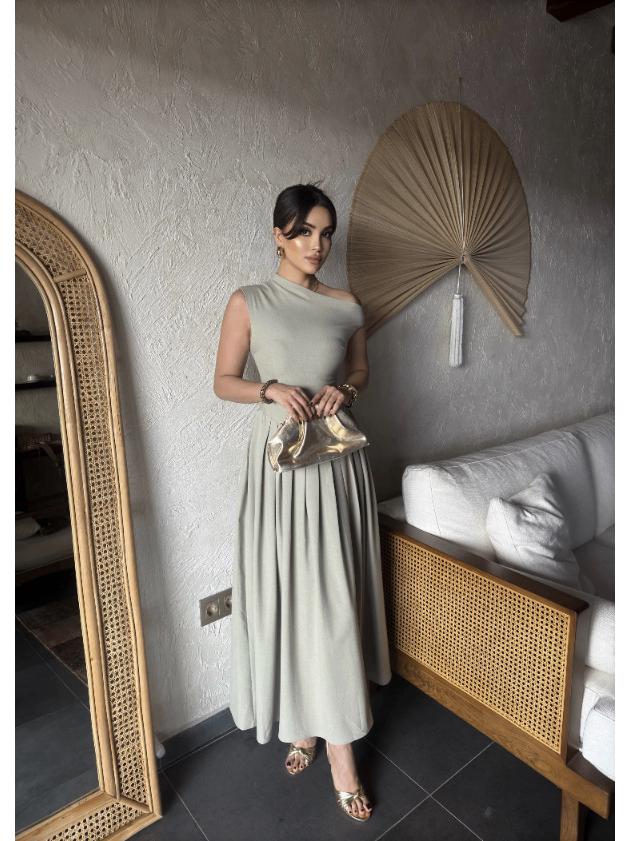 Summer Asymmetrical Neck Short Sleeve Ruched Dress for Women