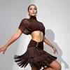 Erwachsenen Latein-Tanzkleid Für Damen Netzseiden-Oberteil Quastenrock-Set Sasha Professionell Cha-Cha Samba Übungs-Performance-Kostüm