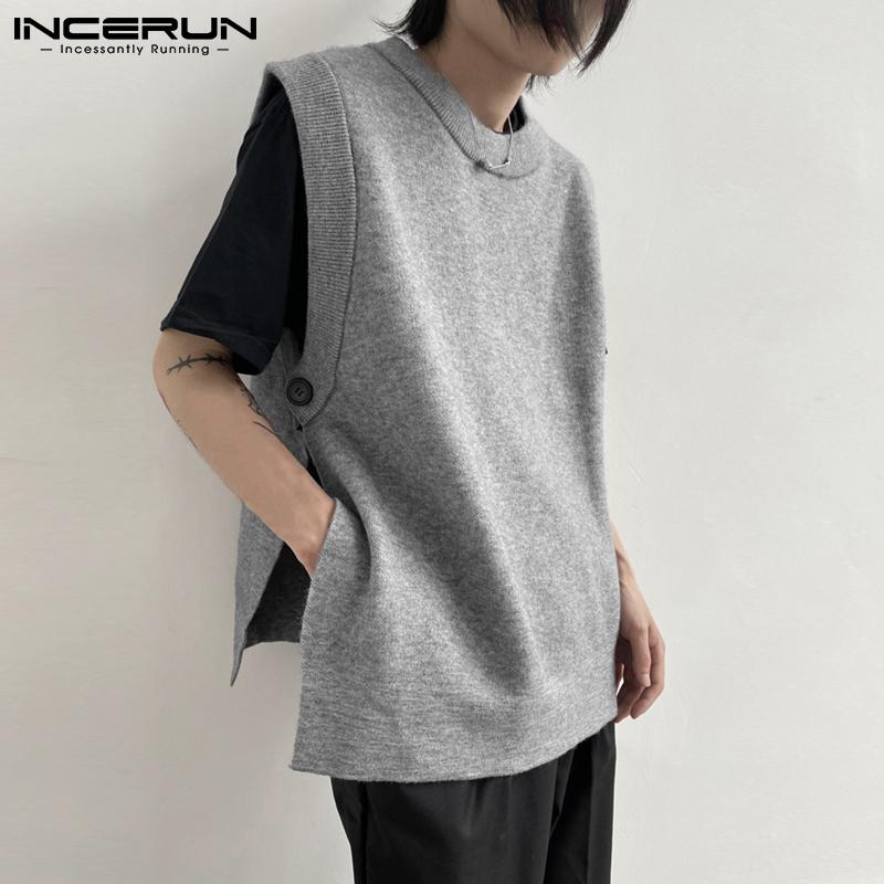 

INCERUN весенняя мужская мода вязаный жилет Slim Fit вязаная блузка праздничная с круглым вырезом однотонные повседневные свободные майки Weskit размера плюс