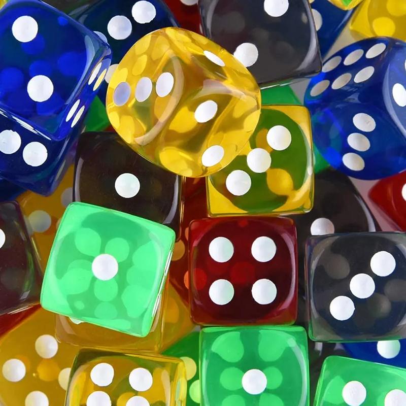 100Pcs/Set 6 Sided Dice 14Mm D6 Clear Color Crystal Acrylic Round Edge Boxed Dice For Tabletop Gaming Party Dnd Ten Per Color