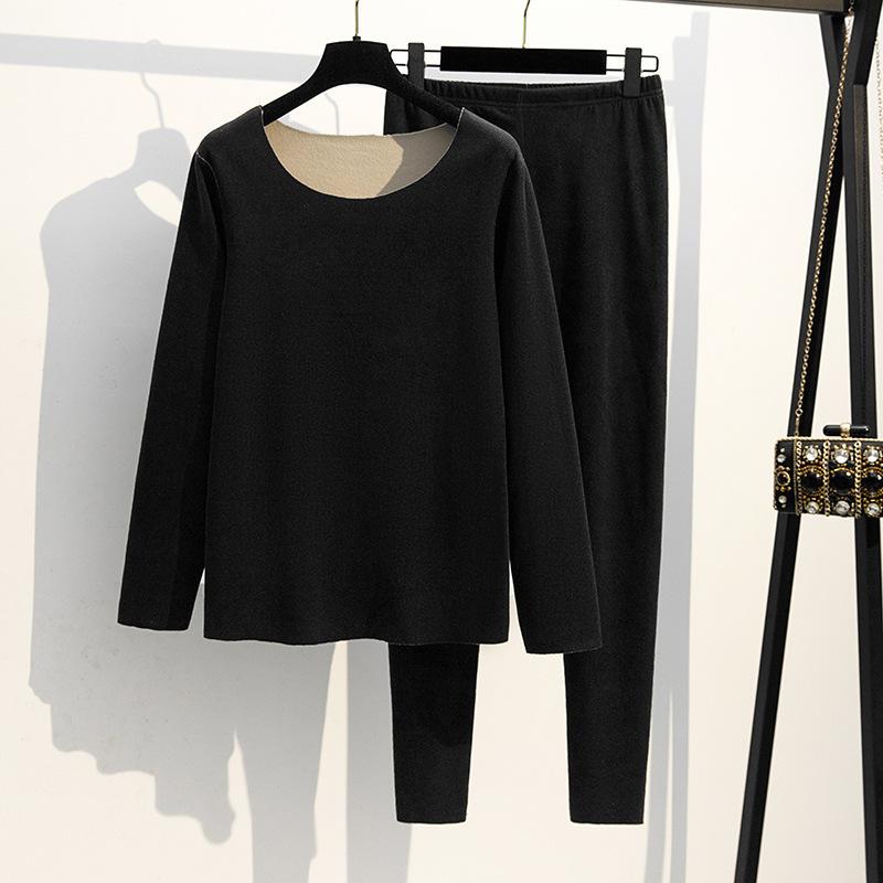 Women Plus Size Seamless Thermal Underwear Set Long Sleeve Top And Long Pants