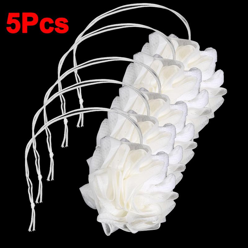 Soft Exfoliating Bath Ball Loofah With Drawstring Mesh Sponge For Skin Care Bathing Towel Soap Pouch Body Scrubber Shower Gift Spa Tool 1/2/3/4/5 PCS