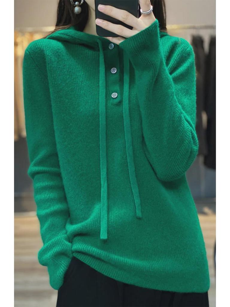 2024 Fall/Winter Women's Loose Fit Thick Hooded Sweater Top