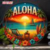 D Flat Round Sign Featuring a D Flat Design of Surfboards Perfect for a Tropical Vacation Theme This Sunset Beach Sign M