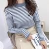 Women's Long Sleeve Striped Knit Top Mock Neck Commute Slim Base Layer Sweater