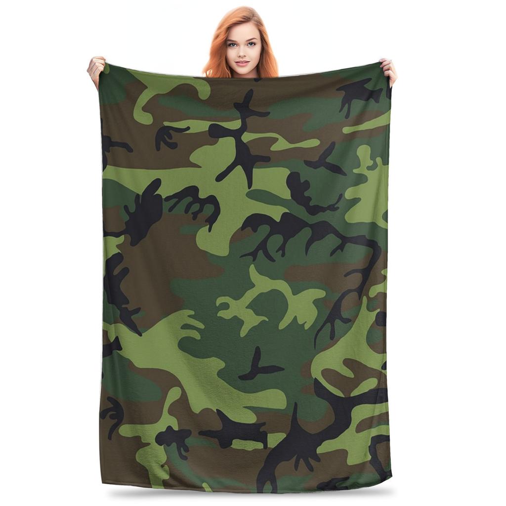 Flannel Throw Blanket Green Camouflage Army Camo Warm Plush Blankets Soft Bedding for Bed Living room Home Travel Couch