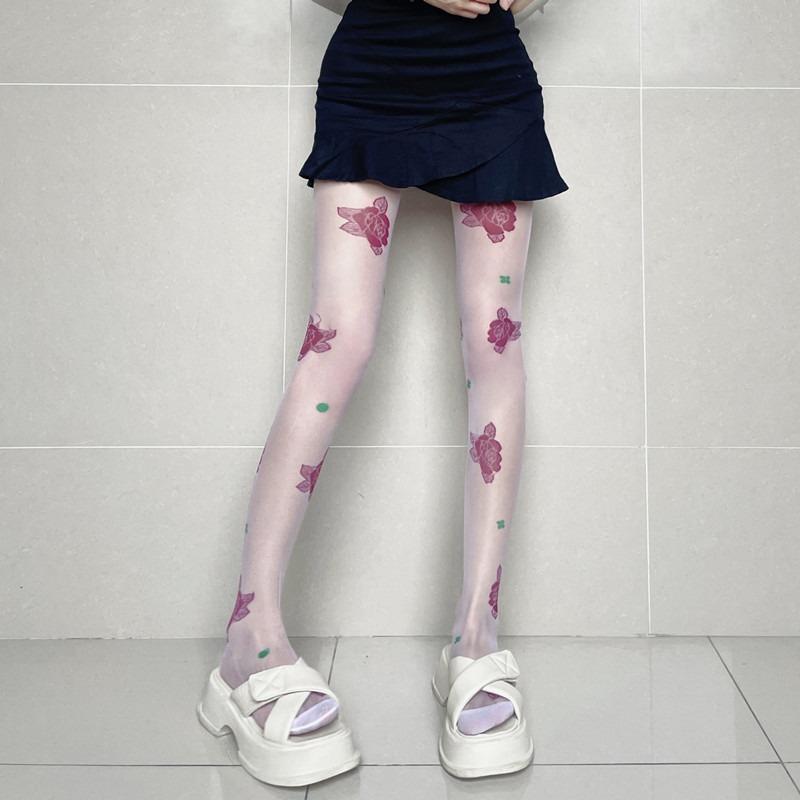 Retro Flowers Jacquard Tights for Women Summer Ultra-thin Pantyhose Elegant Fashion Ladies Sheer Transparent Tight Stockings