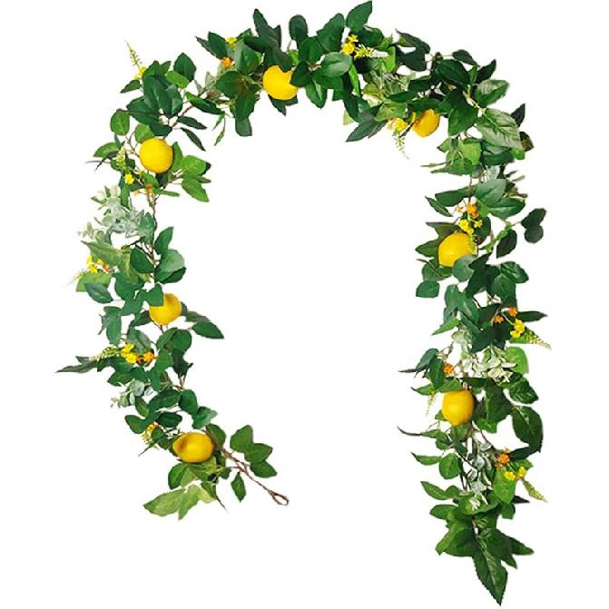 IUIBMI 6 Feet Artificial Lemon Garlands Spring Fruit Garland with Lemons Artificial Lemons Vines Garland for Front Door Home Kitchen Party Wedding