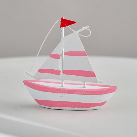 Sailboat Model Solid Wood Hand-Painted Small Sailing Ship Model Living Room Study Room Children Room Ocean Style Display Mold