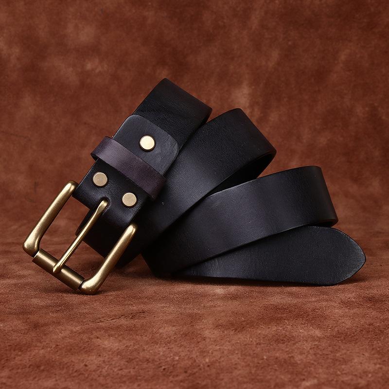 Washed Retro Matte Trend Belt Men'S Genuine Leather First Layer Cowhide Copper Buckle Simple Casual Jeans Belt