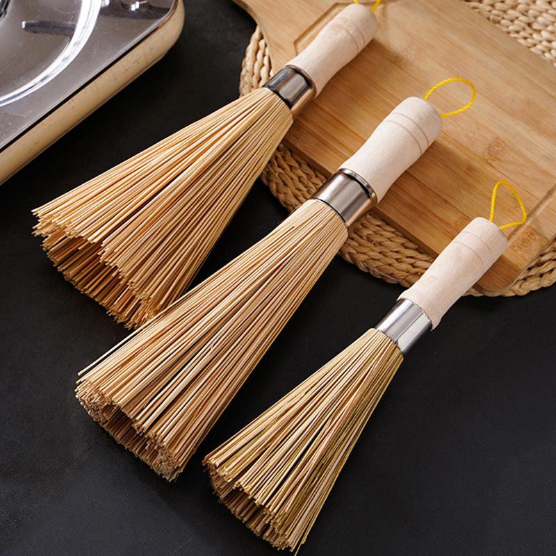 Natural Bamboo Brush Pot Brush Pot Brush Bamboo Long Handle Pot Brush Kitchen Brush Pot Brush Bowl Household Cleaning Brush Bamboo Broom