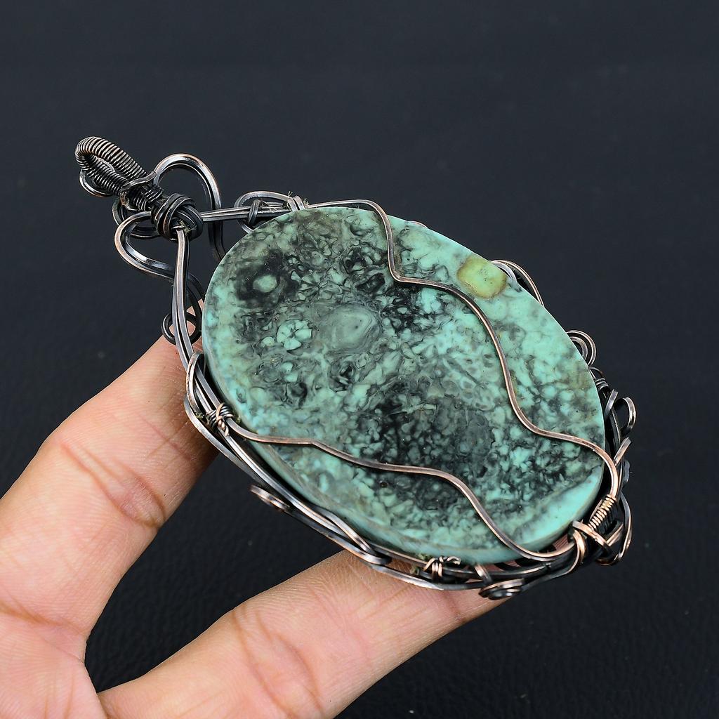 Turquoise Handmade Copper Wire Wrap Pendant 4.13" q3M90