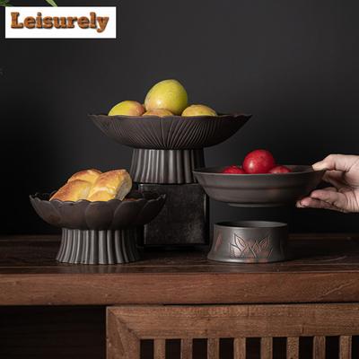 Qingxi Lila Keramik Teegebäckplatte Handgefertigt Hoher Fuß Getrocknete Früchte Snackplatte Groß Integrierter Abguss Dessert Süßigkeitenschale Geschenk