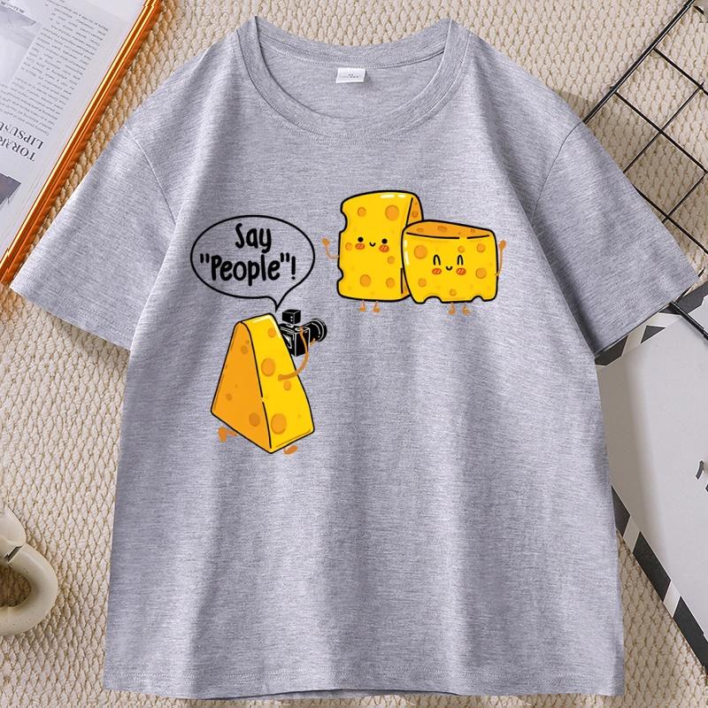 

Funny Cute Cheese Print T Shirt Men Cuasal Cotton Short Sleeve Round Neck Tops Streetwear Loose Soft T-shirt Clothing XXXL сірий