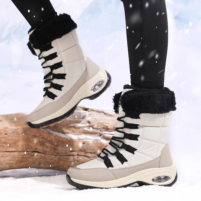 Women Boots Winter Keep Warm Quality Mid-Calf Snow Boots Ladies Slip on Comfortable Waterproof Fur Femme Boots Chaussures Femme