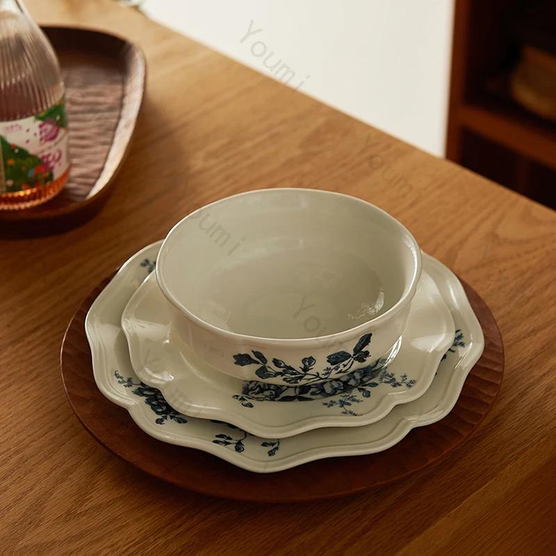 Lätt Lyx High End Matstallrik Fransk Stil Cirkulära Keramiska Tallrikar Hushåll Utsökta Skålar Restauranger Rätter Porslin