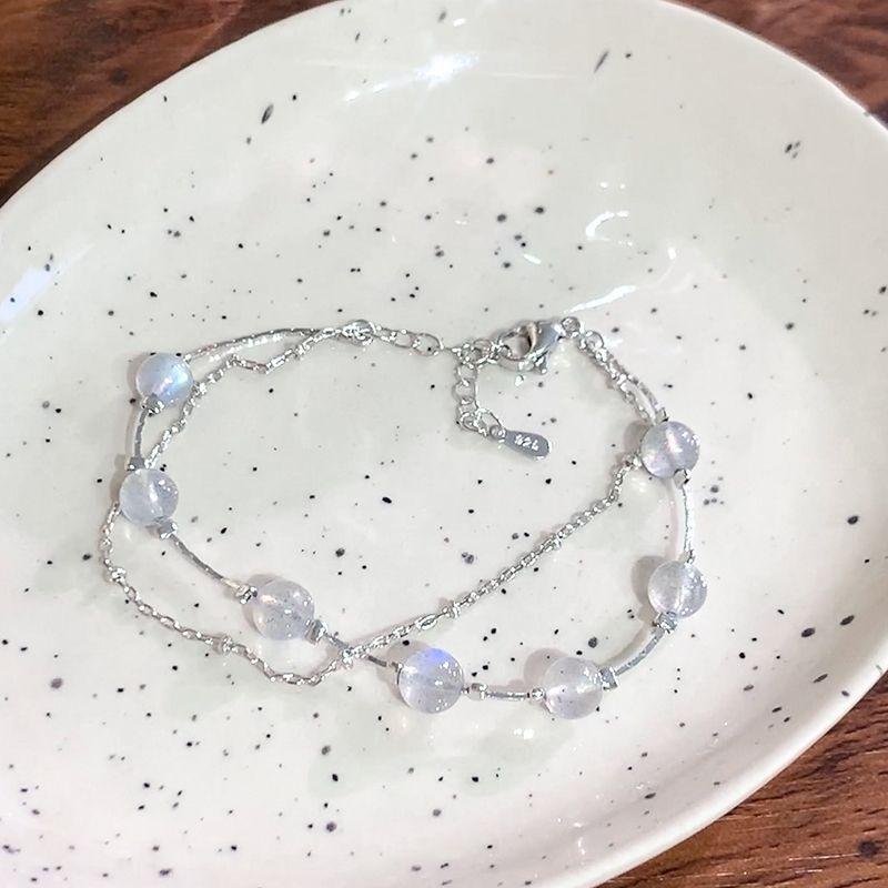 

Доступная роскошь Клубничный нишевый стиль Двухслойное украшение на руку Лунный камень 17cm Moonstone Double Layer Bracelet-s925 Silver