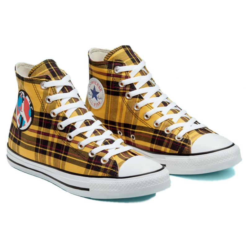 Converse Chuck Taylor All Star Kostkované Pohodlné Vysoké Espadrilky Unisex Černo-žlutá Kostka