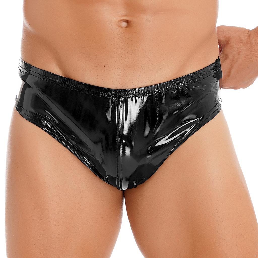 Mens Wet Look Patent Leather Briefs Underwear Male Underpants Club Pole Dancing Costume