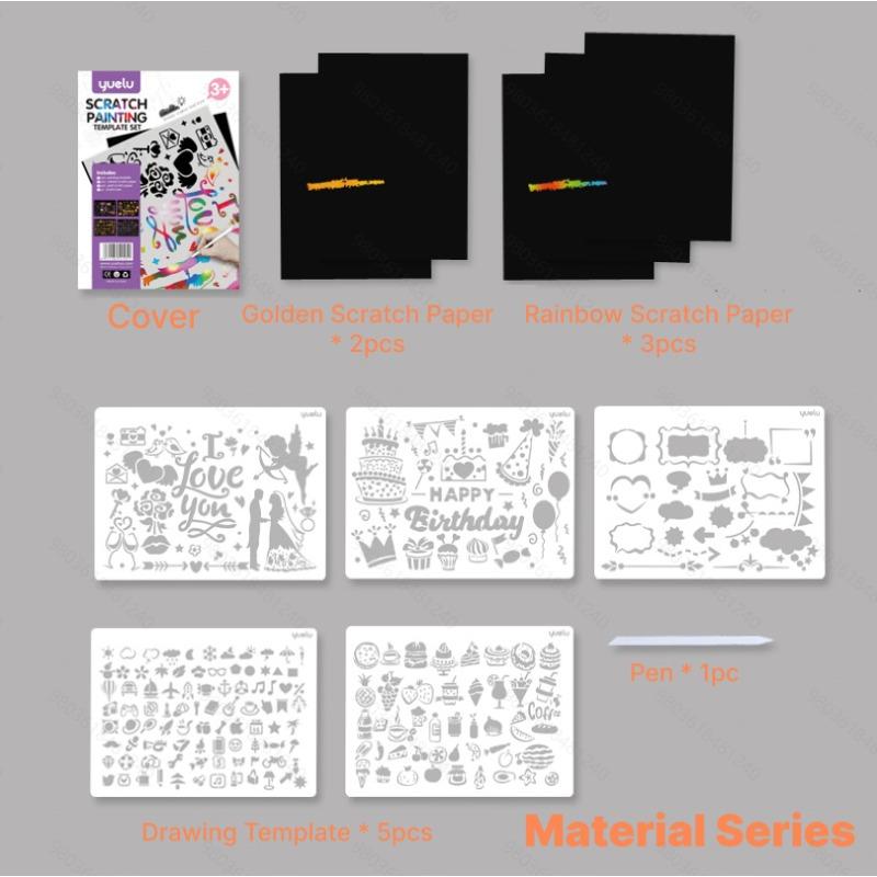 1set Scratch Painting Set with Templates, Magic Paper & Pens, Graffiti for Adults, Parent-Child Fun, Artists,  Students, Gift