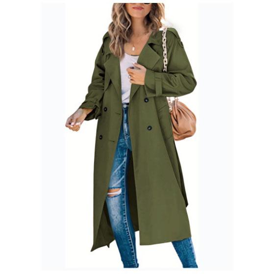 Women Vintage Long Trench Coat Classic Double-Breasted Lapel Long Sleeve Windproof Overcoat with Belt Elegant Jackets Streetwear