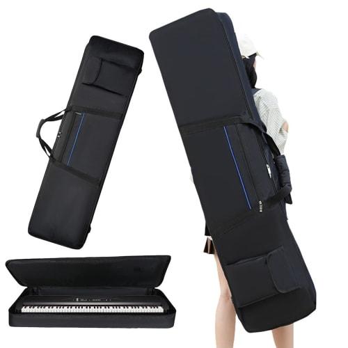 MMmall Keyboard Case, 88-Key/61-Key Keyboard Bag, Digital Piano Storage Case, Shoulder Bag (88-Key, Blue Line)