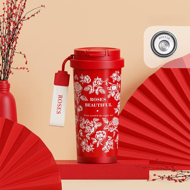 316 Lily the Valley Flower Coffee Cup Red Rose Flower Vacuum Cup Sport Water Cup Outdoor Safe Insulated Drinking Cup Coffee Mug